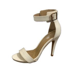 Riverberry Solid White Vegan Patent Leather Ankle Strap High Heel Sandals 7